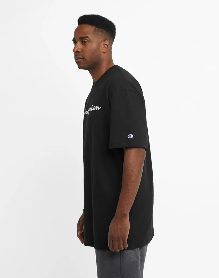Classic Graphic TShirt Script Logo Big and Tall Black Men Champion TShirts and Tops