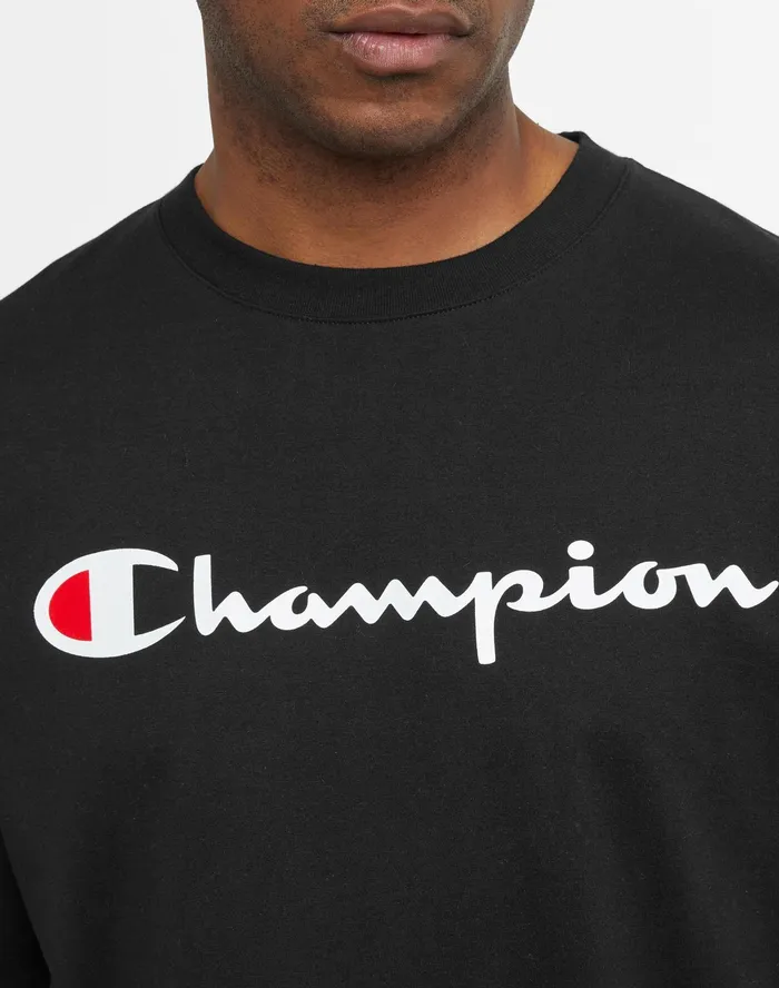 Classic Graphic TShirt Script Logo Big and Tall Black Men Champion TShirts and Tops