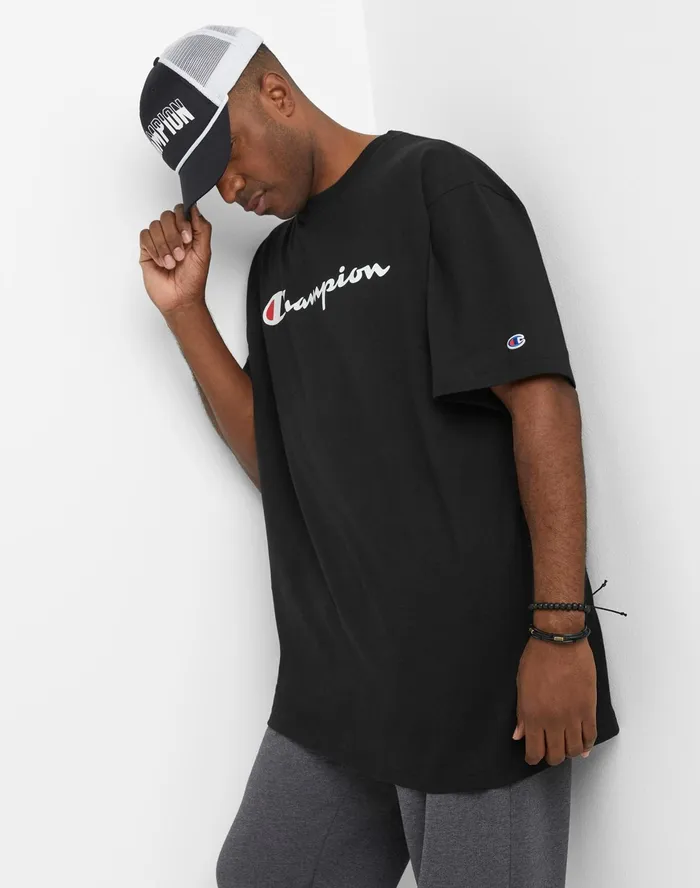 Classic Graphic TShirt Script Logo Big and Tall Black Men Champion TShirts and Tops