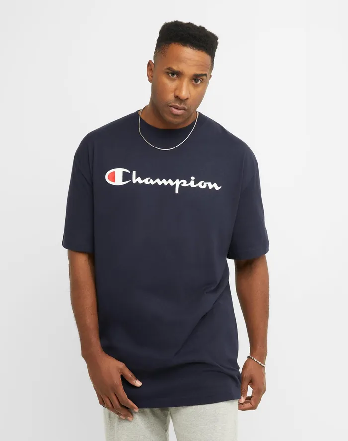 Classic Graphic TShirt Script Logo Big and Tall Navy Men Champion TShirts and Tops