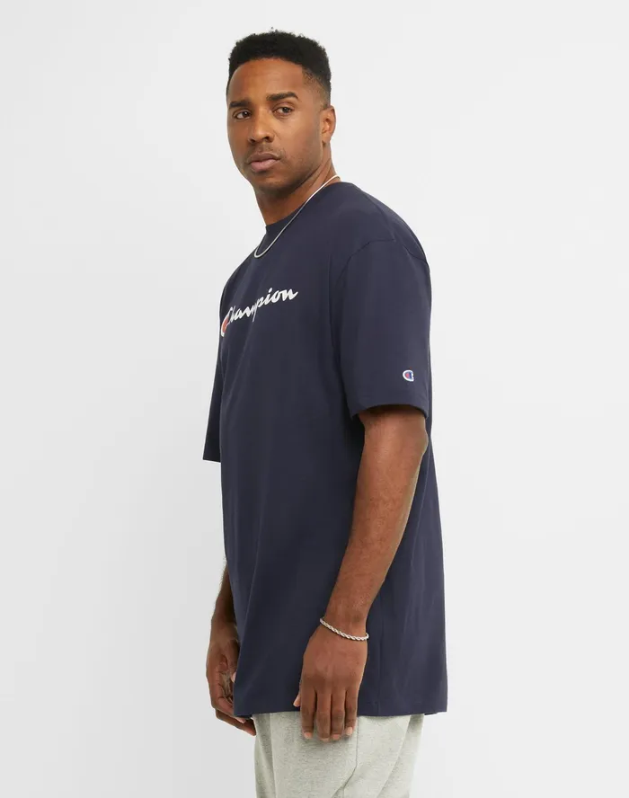 Classic Graphic TShirt Script Logo Big and Tall Navy Men Champion TShirts and Tops
