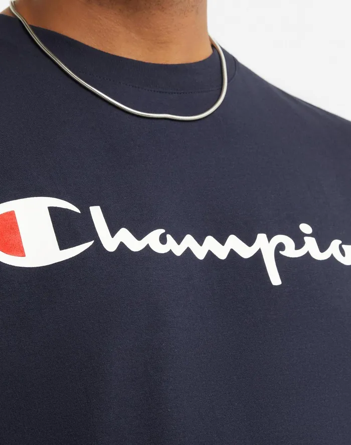 Classic Graphic TShirt Script Logo Big and Tall Navy Men Champion TShirts and Tops