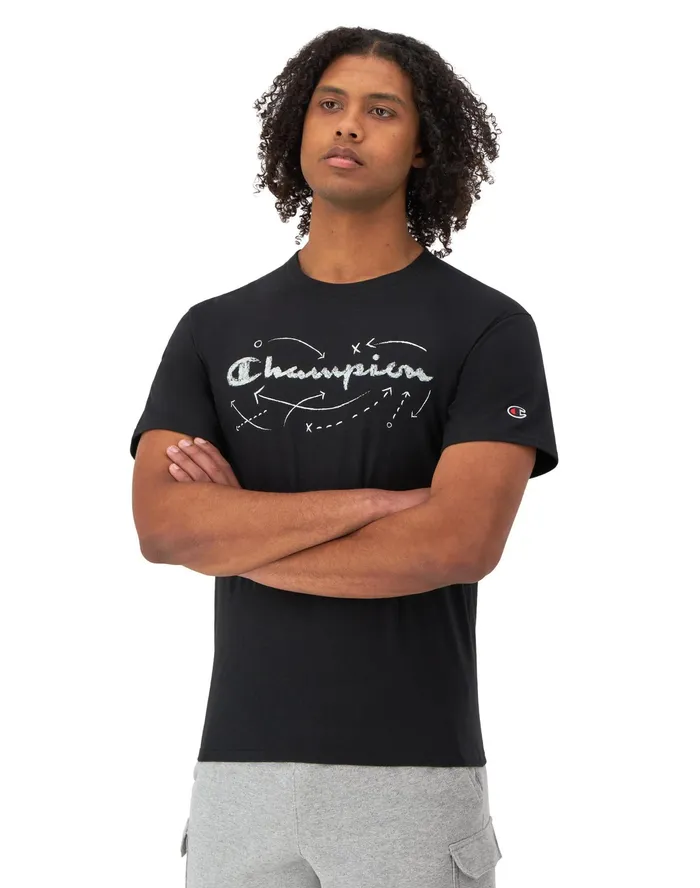 Classic Graphic TShirt Script Play Lines Black Men Champion TShirts and Tops