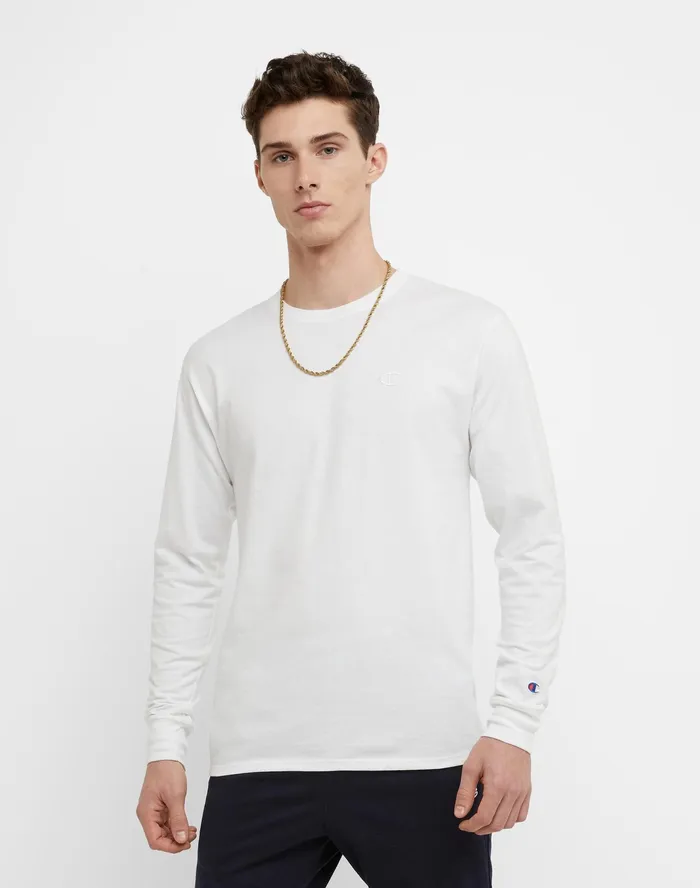 Classic Long Sleeve TShirt Embroidered C Logo White Men Champion TShirts and Tops