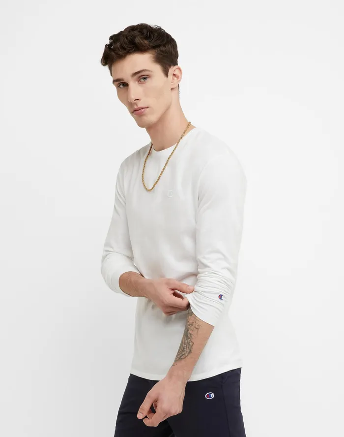 Classic Long Sleeve TShirt Embroidered C Logo White Men Champion TShirts and Tops