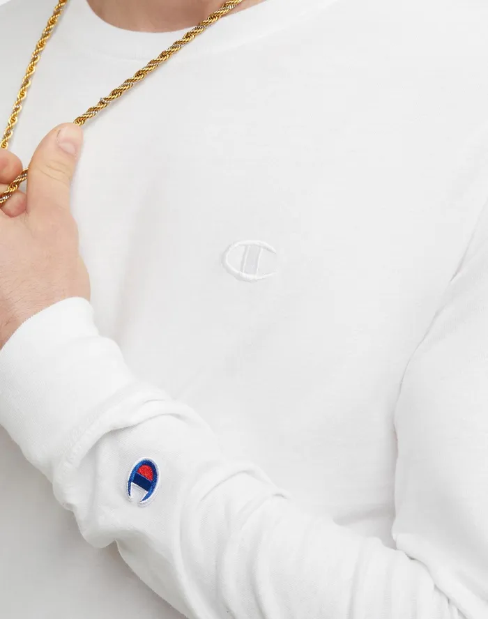 Classic Long Sleeve TShirt Embroidered C Logo White Men Champion TShirts and Tops