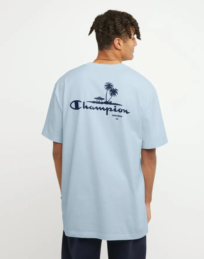 Classic TShirt Beach Graphic Big and Tall Refine Sky Blue Men Champion TShirts and Tops