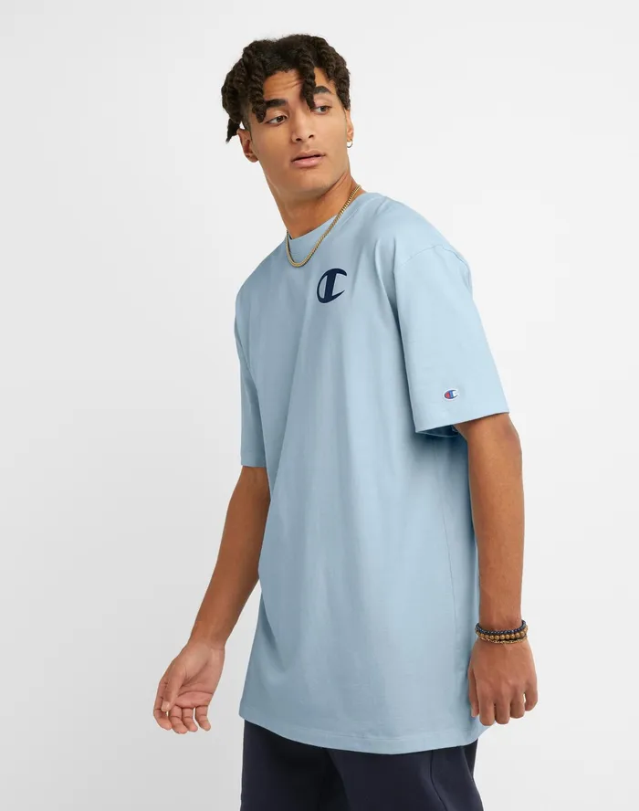 Classic TShirt Beach Graphic Big and Tall Refine Sky Blue Men Champion TShirts and Tops