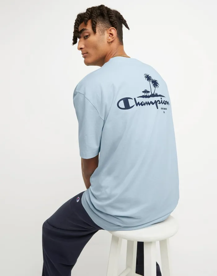 Classic TShirt Beach Graphic Big and Tall Refine Sky Blue Men Champion TShirts and Tops