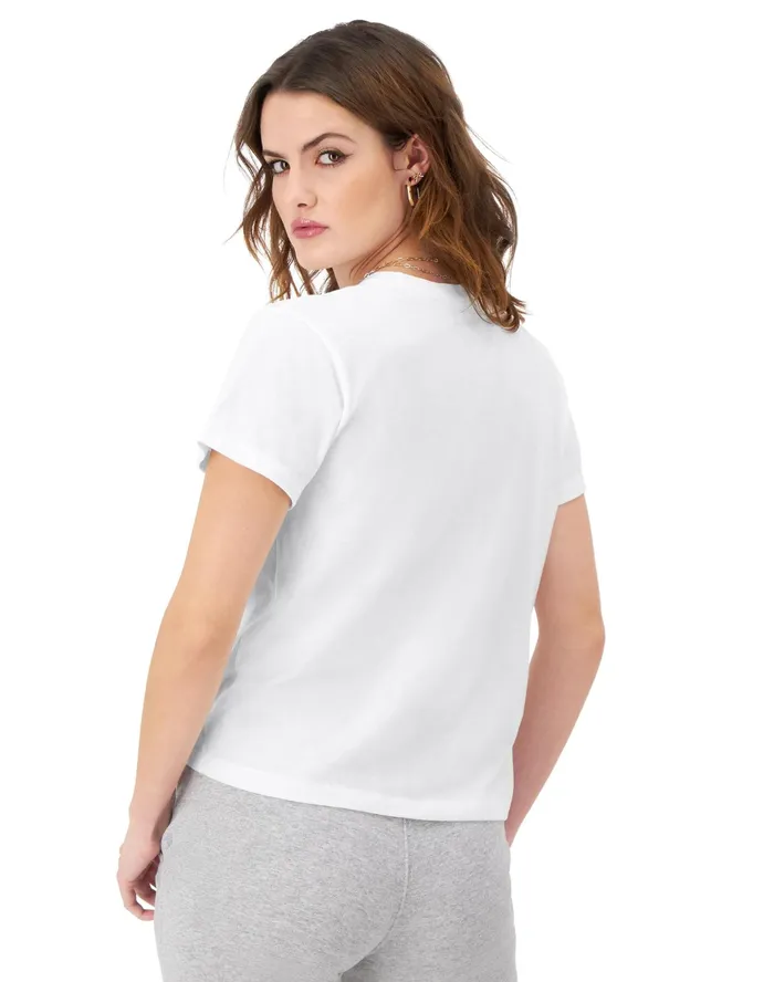Classic TShirt Cheetah Print Script Logo White Women Champion TShirts and Tops