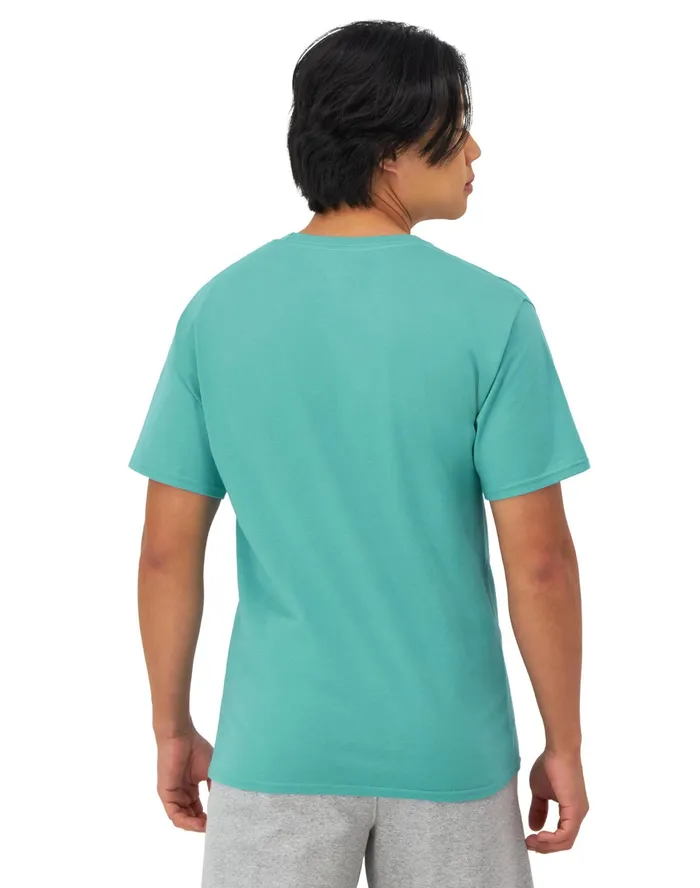 Classic TShirt Script Logo Aqua Crush Men Champion TShirts and Tops