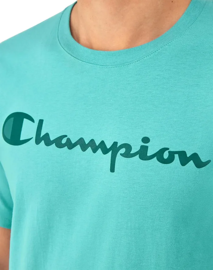 Classic TShirt Script Logo Aqua Crush Men Champion TShirts and Tops