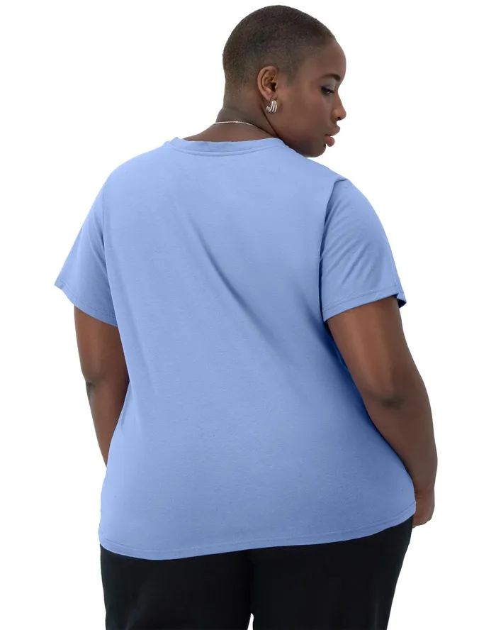 Classic TShirt Shadow Script Logo Plus Size Plaster Blue Women Champion TShirts and Tops