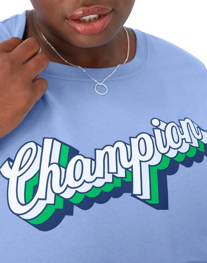 Classic TShirt Shadow Script Logo Plus Size Plaster Blue Women Champion TShirts and Tops