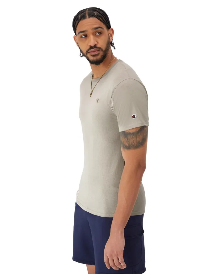Classic Tee Embroidered C Logo Arctic Cold Beige Men Champion TShirts and Tops
