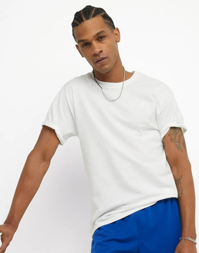 Classic Tee Embroidered C Logo White Men Champion TShirts and Tops