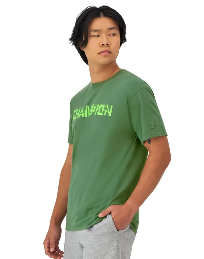 Classic Vintage Wash Graphic TShirt Log Text Logo Comfort Wash Nurture Green Men Champion TShirts and Tops