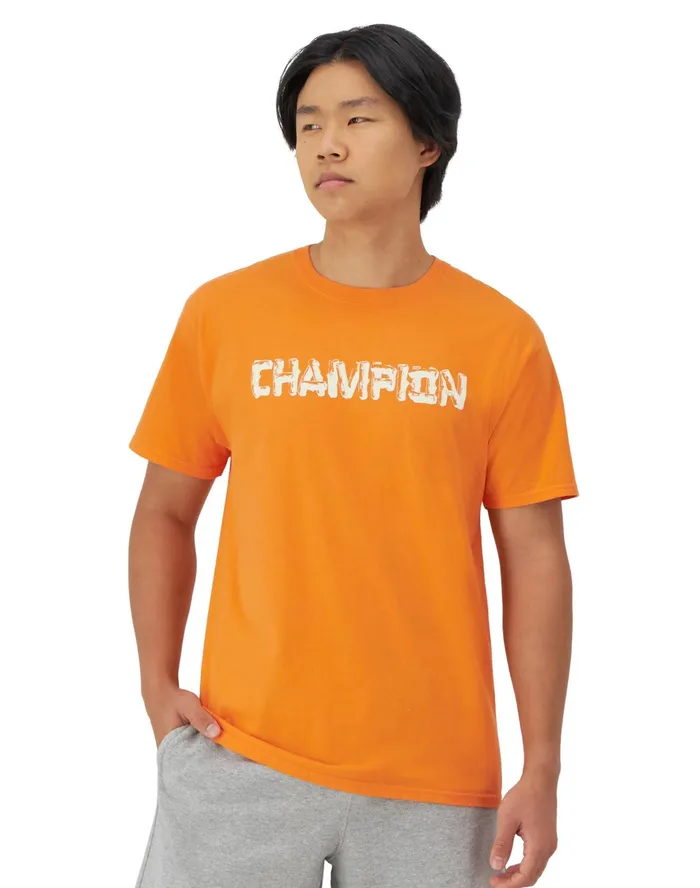 Classic Vintage Wash Graphic TShirt Log Text Logo Comfort Wash Simply Sweet Orange Men Champion TShirts and Tops Classic Vintage Wash Graphic TShirt Log Text Logo Comfort Wash Simply Sweet Orange Men Champion TShirts and Tops