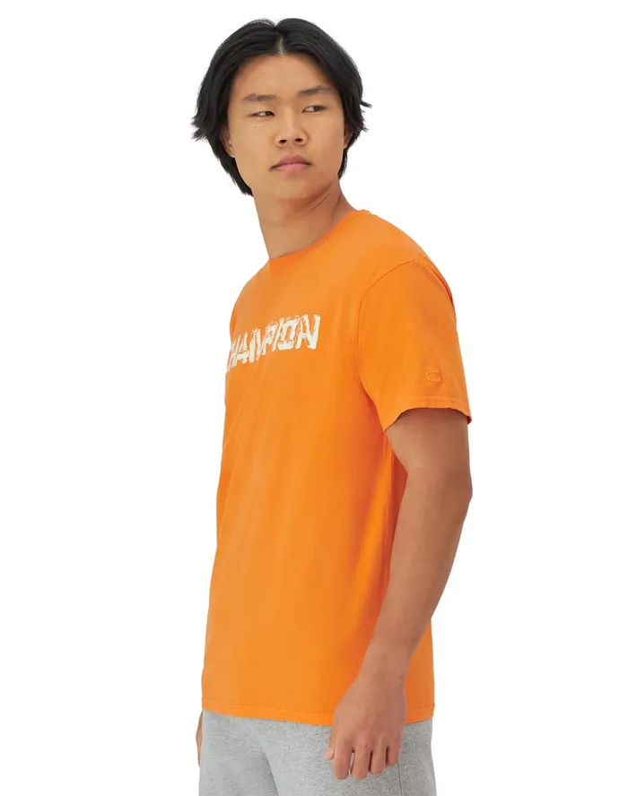 Classic Vintage Wash Graphic TShirt Log Text Logo Comfort Wash Simply Sweet Orange Men Champion TShirts and Tops