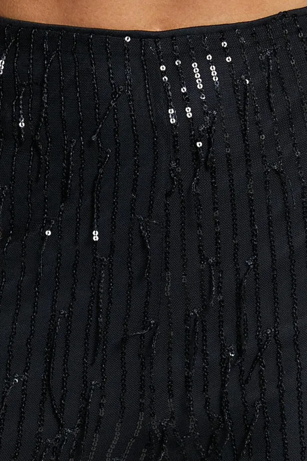 Claudette Pants 8211 High Waist Wide Leg Fringe Sequin Pants In Black Women Showpo Pants