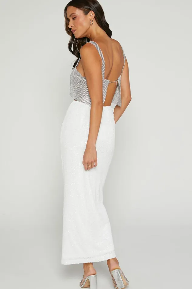 Claudilyn Midi Skirt 8211 Sequin Twist Front Skirt In White Women Showpo Curve Clothes