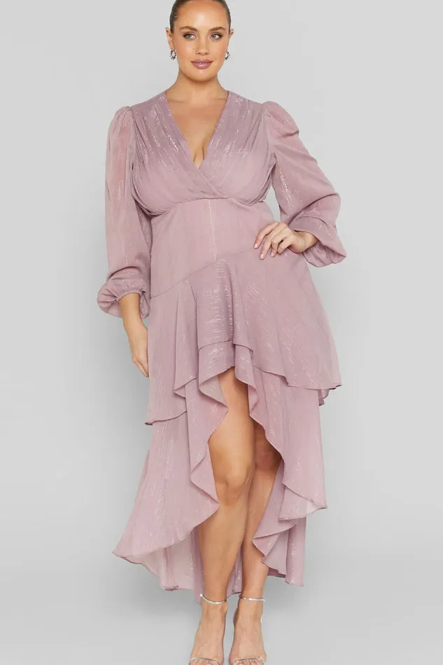 Claudita Midi Dress 8211 Long Sleeve High Low Hem Dress In Dusty Rose Women Showpo Curve Clothes