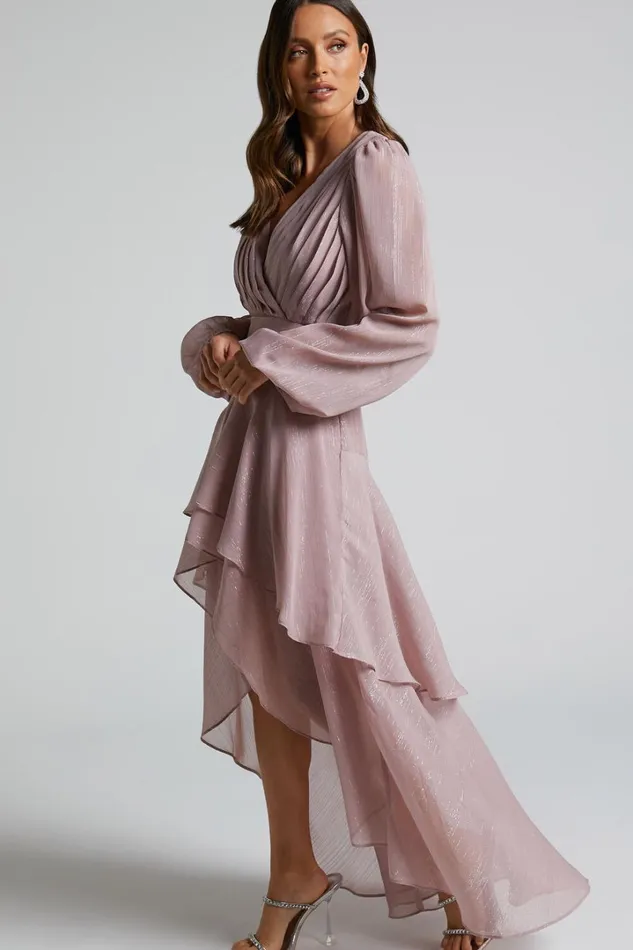 Claudita Midi Dress 8211 Long Sleeve High Low Hem Dress In Dusty Rose Women Showpo Curve Clothes