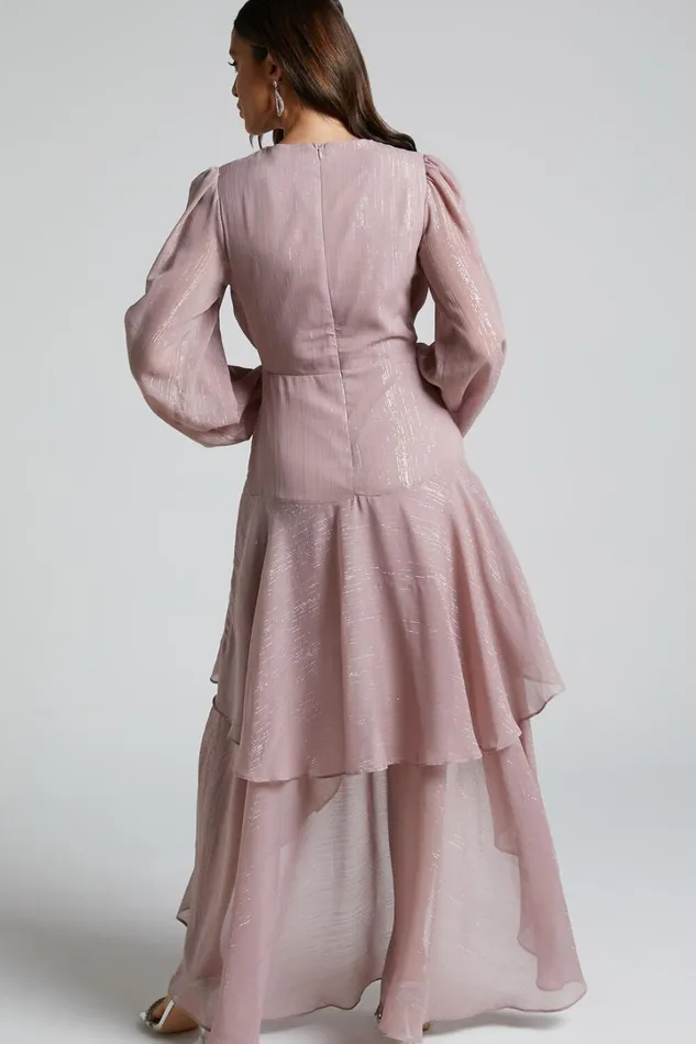 Claudita Midi Dress 8211 Long Sleeve High Low Hem Dress In Dusty Rose Women Showpo Curve Clothes