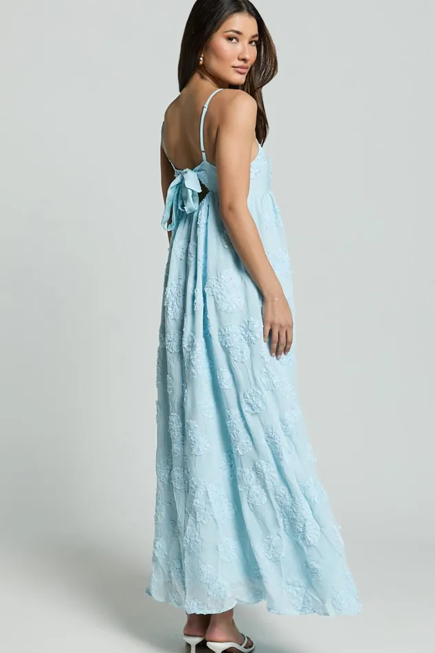 Claya Maxi Dress 8211 Sleeveless Straight Neckline Floral Detail Dress In Pale Blue Women Showpo Dresses