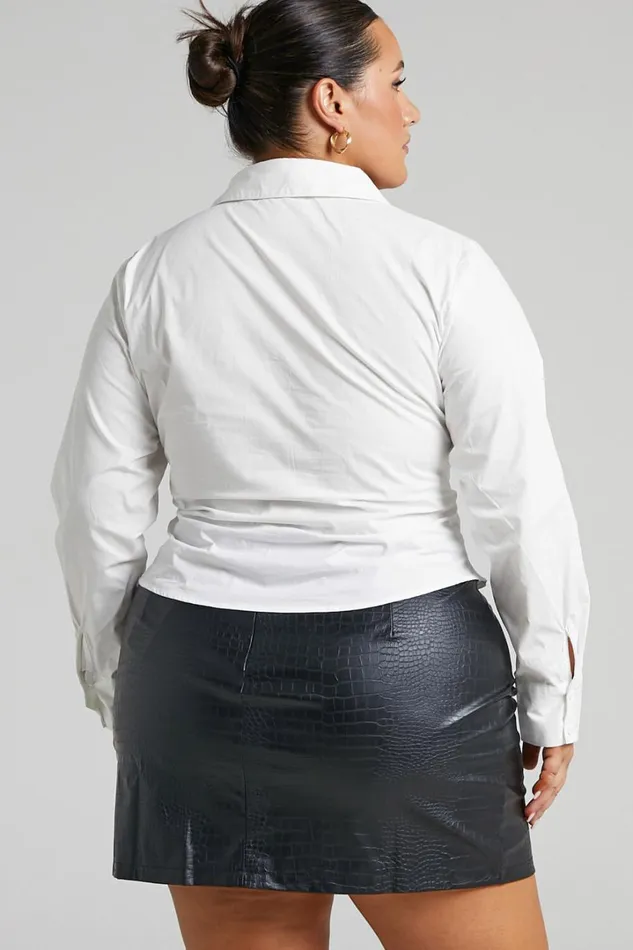 Cleone Shirt 8211 Ruched Front Button Up Shirt In White Women Showpo Curve Clothes