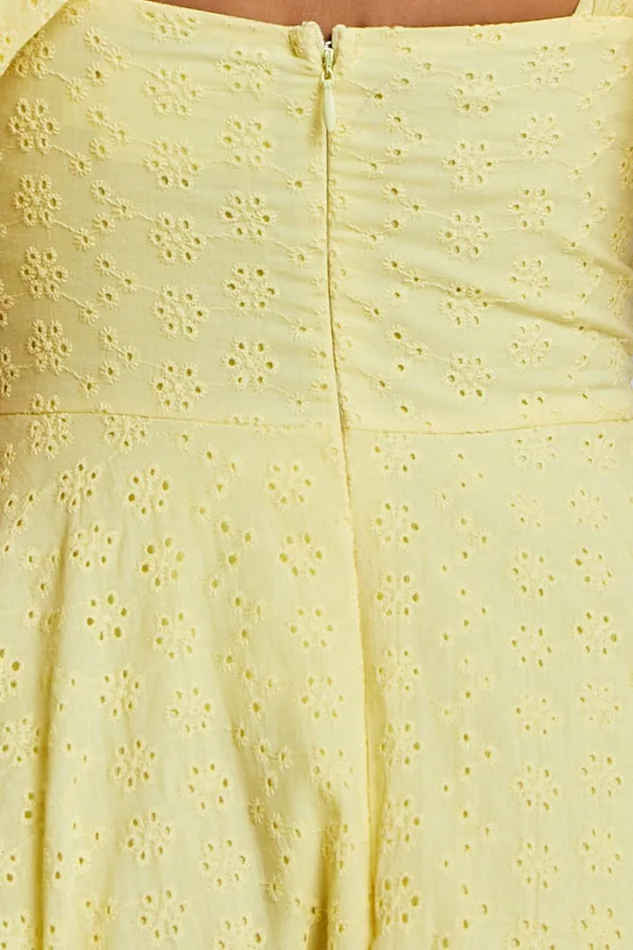 Clyde Mini Dress 8211 Sweetheart Tie Strap Broderie Anglaise Dress In Lemon Women Showpo Conscious