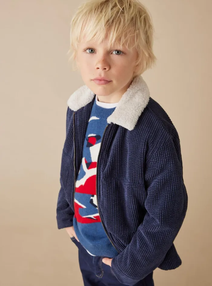 Coats And Jackets Boy 216 Il Gufo Velvet And Curly Fleece Jacket