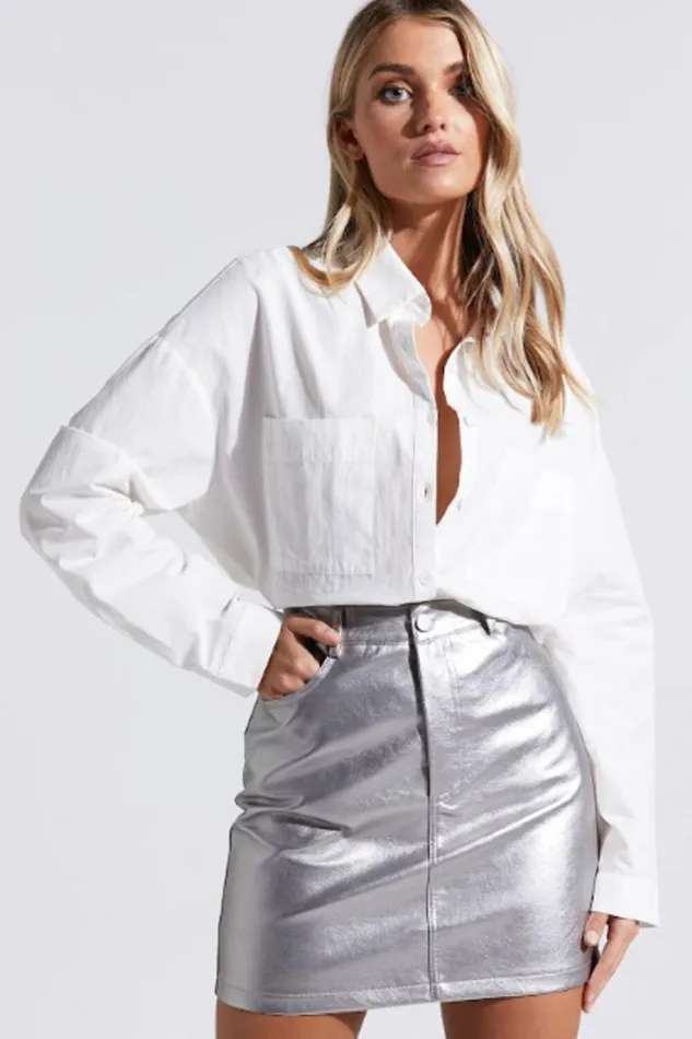 Cooper Mini Skirt 8211 Metallic High Waisted In Silver Women Showpo Skirts
