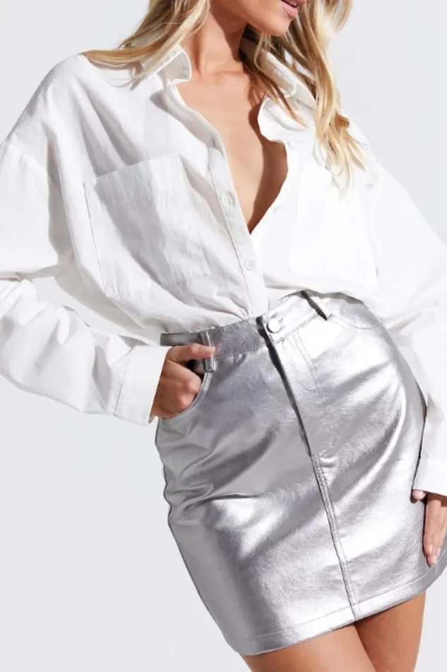 Cooper Mini Skirt 8211 Metallic High Waisted In Silver Women Showpo Skirts