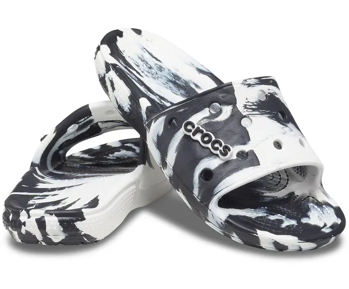 Crocs Classic Crocs Marbled Slide White Black WomensMens Sandals