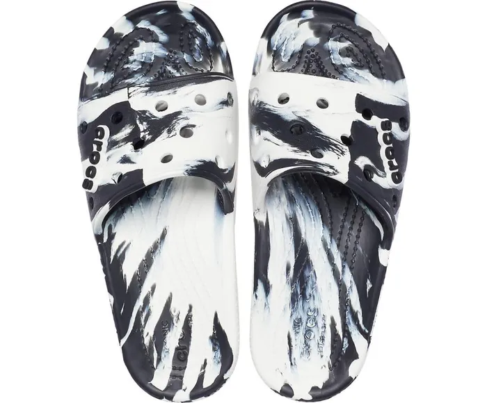Crocs Classic Crocs Marbled Slide White Black WomensMens Sandals