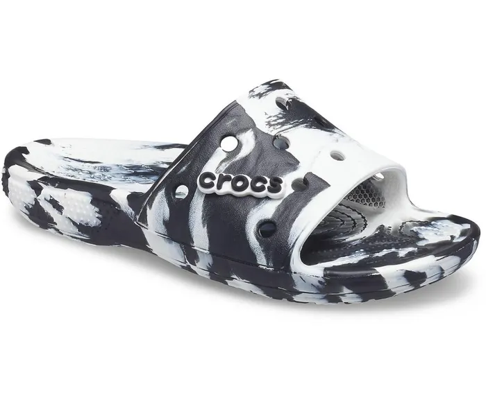 Crocs Classic Crocs Marbled Slide White Black WomensMens Sandals
