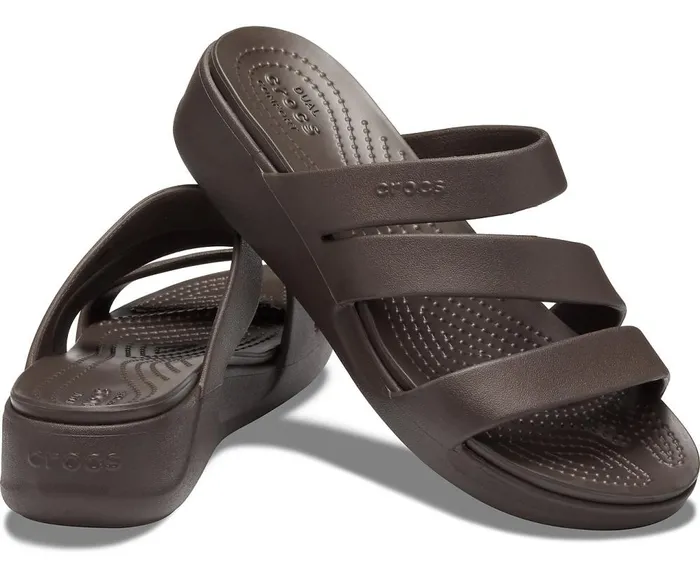 Crocs Crocs Monterey Strappy Wedge Espresso Womens Sandals