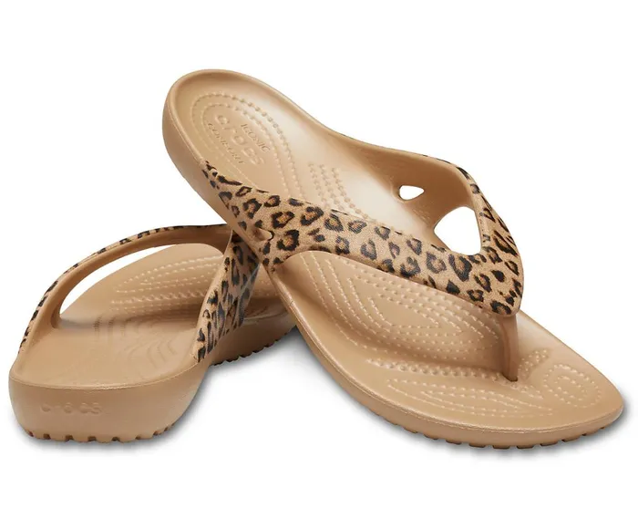 Crocs Kadee II Leopard Flip Leopard Gold Womens Sandals