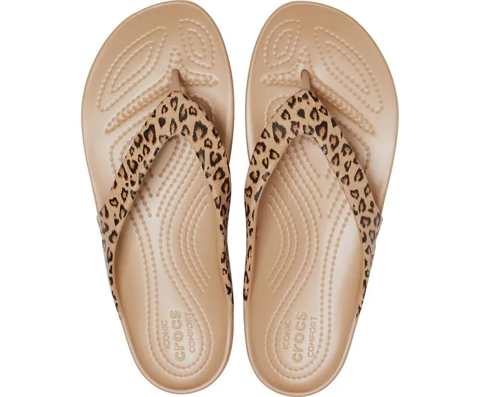 Crocs Kadee II Leopard Flip Leopard Gold Womens Sandals