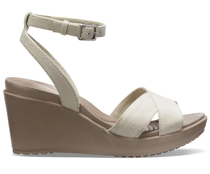 Crocs Leigh II CrossStrap Ankle Wedge Oat Mushroom Womens Wedges