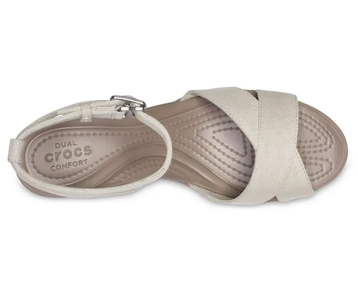 Crocs Leigh II CrossStrap Ankle Wedge Oat Mushroom Womens Wedges