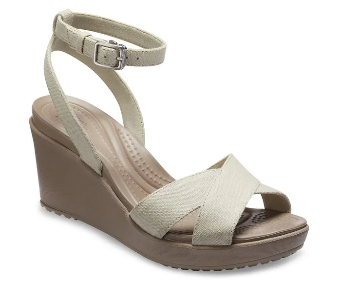 Crocs Leigh II CrossStrap Ankle Wedge Oat Mushroom Womens Wedges