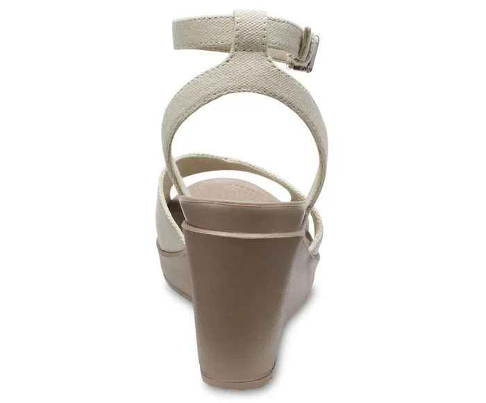 Crocs Leigh II CrossStrap Ankle Wedge Oat Mushroom Womens Wedges