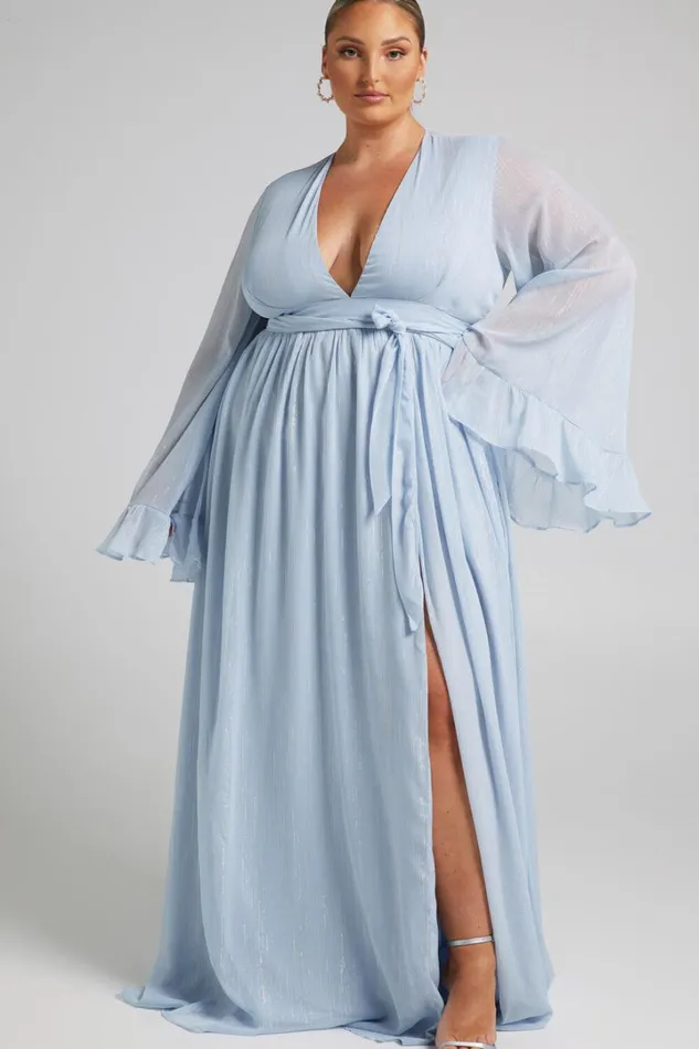 Dangerous Woman Maxi Dress 8211 Plunge Thigh Split Dress In Light Blue Women Showpo Curve Clothes