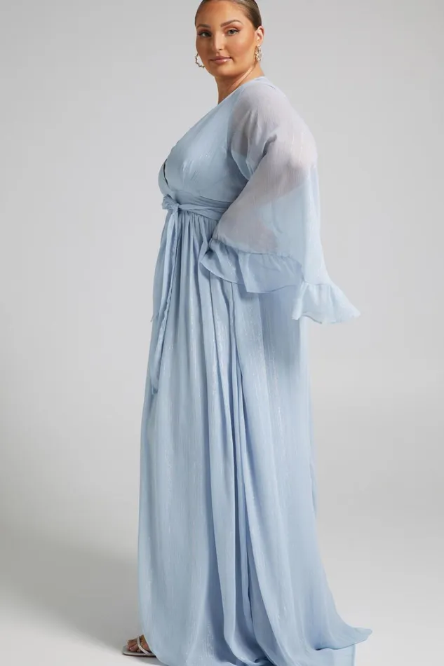 Dangerous Woman Maxi Dress 8211 Plunge Thigh Split Dress In Light Blue Women Showpo Curve Clothes