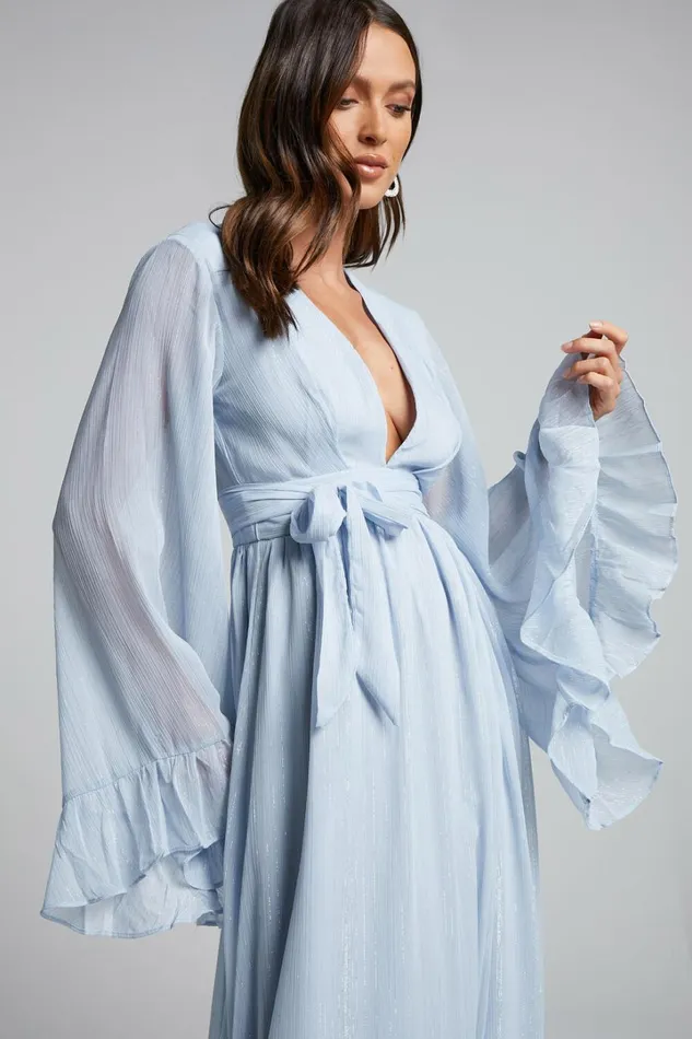 Dangerous Woman Maxi Dress 8211 Plunge Thigh Split Dress In Light Blue Women Showpo Curve Clothes