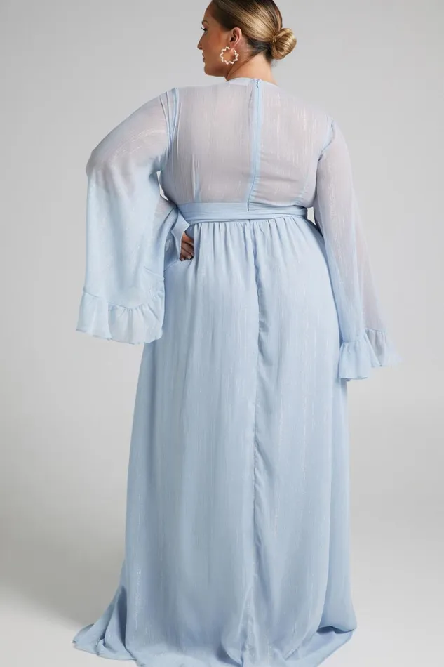 Dangerous Woman Maxi Dress 8211 Plunge Thigh Split Dress In Light Blue Women Showpo Curve Clothes