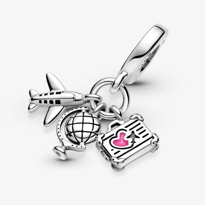 Dangle Charms Women Pandora Airplane Globe and Suitcase Dangle Charm Sterling Silver