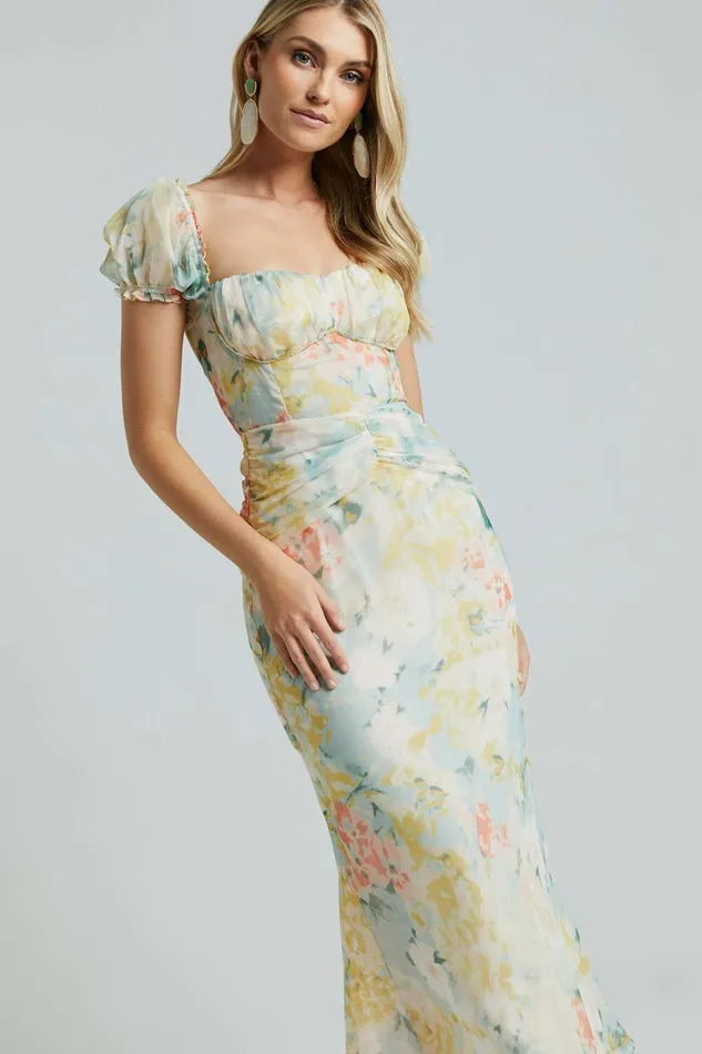 Debina Maxi Dress 8211 Sweetheart Neckline Short Sleeve Dress In Yellow Women Showpo Dresses